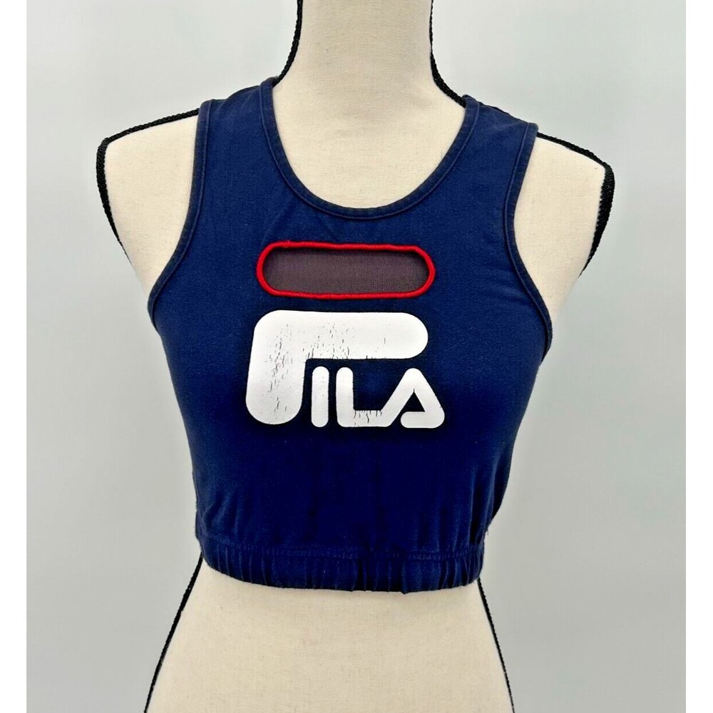 FILA Odette Logo Cropped Active Tank Top~Gym/Workout~Navy Blue~ Women's Sz Small